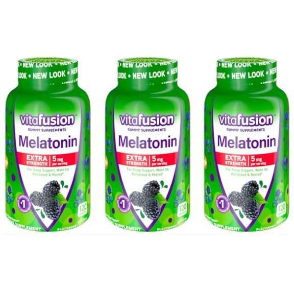 3 Pack - Vitafusion Extra Strength Melatonin Gummy Vitamins, Sleep Supplements, Blackberry Flavor, 120 Count