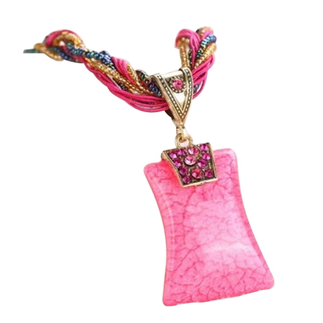 Bohemian Womens Rhinestone Geometric Type Pendant Statement Necklace