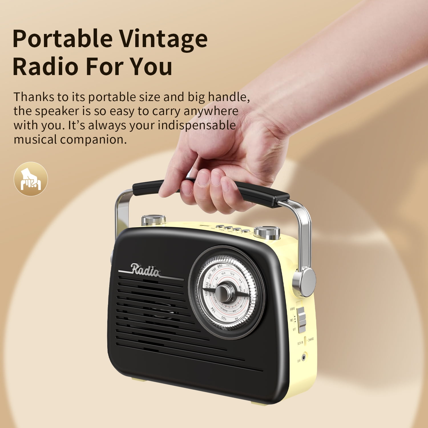 UMUTOO Portable Radio AM FM SW, Small Vintage Retro Radios with Headphone Jack, Rechargeable Battery Bluetooth Speaker, for Home, Outdoor, Gifts, Elderly