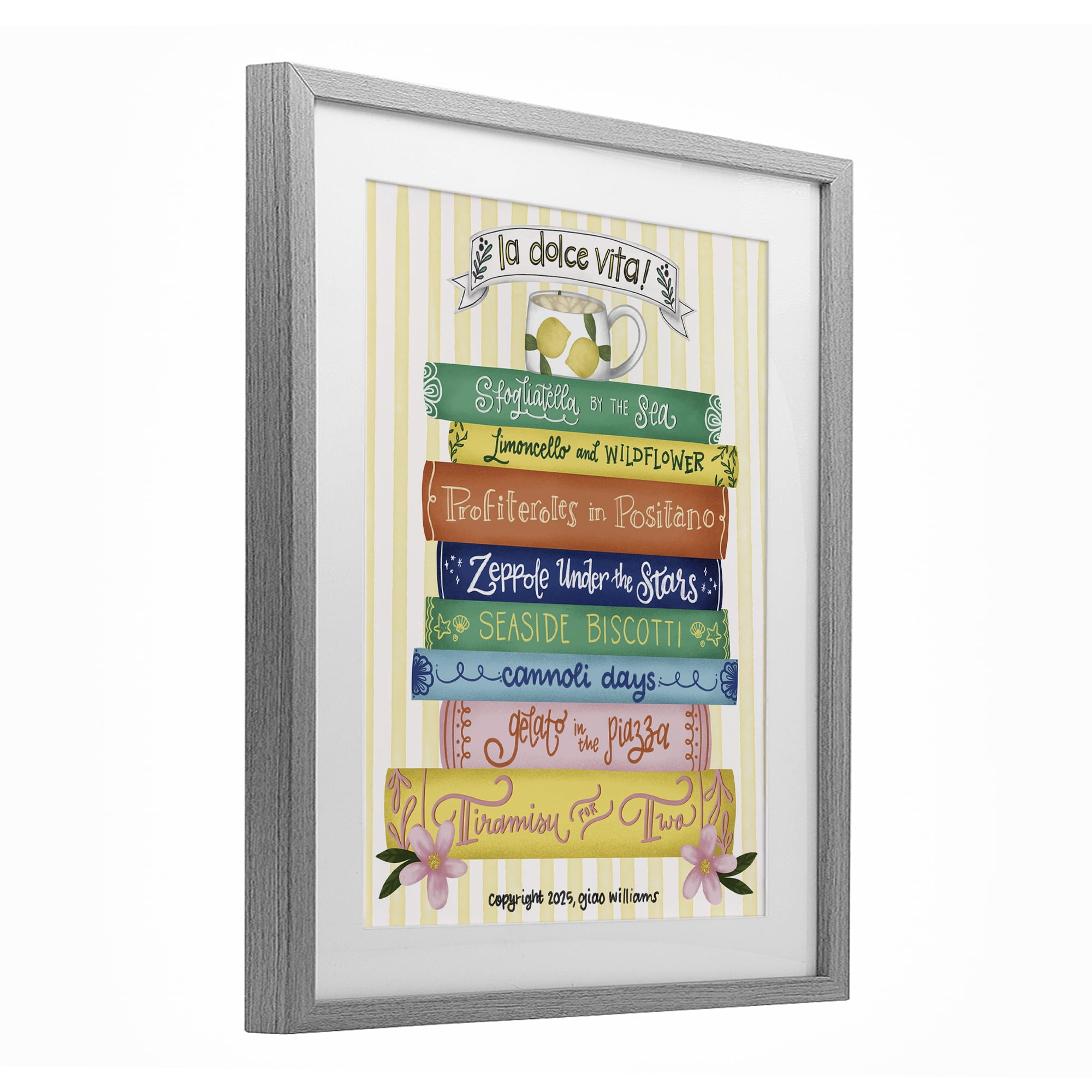 Stupell Industries Italian Kitchen Cook Books Gray Framed Print Under Glass, design by Giao Williams
