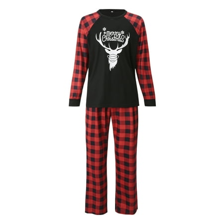 

Tetyseysh Matching Family Pajamas Sets Christmas PJ s Letter Print O-Neck Long Sleeve Blouse Tops Plaid Pants