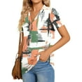 thumbnail image 4 of ZQUUVOU Women's T-Shirt V-Neck Button Printed Short Sleeve Blouse Khaki (2XL), 4 of 7