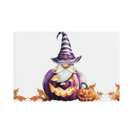 

Table Placemats Set of 6 - Halloween Gnome With Pumpkins 12x18 In Faux Linen Double Heat Resistant Place Mats Cloth Indoor/Outdoor Placemats Washable Table Mats for Dining Kitchen Party