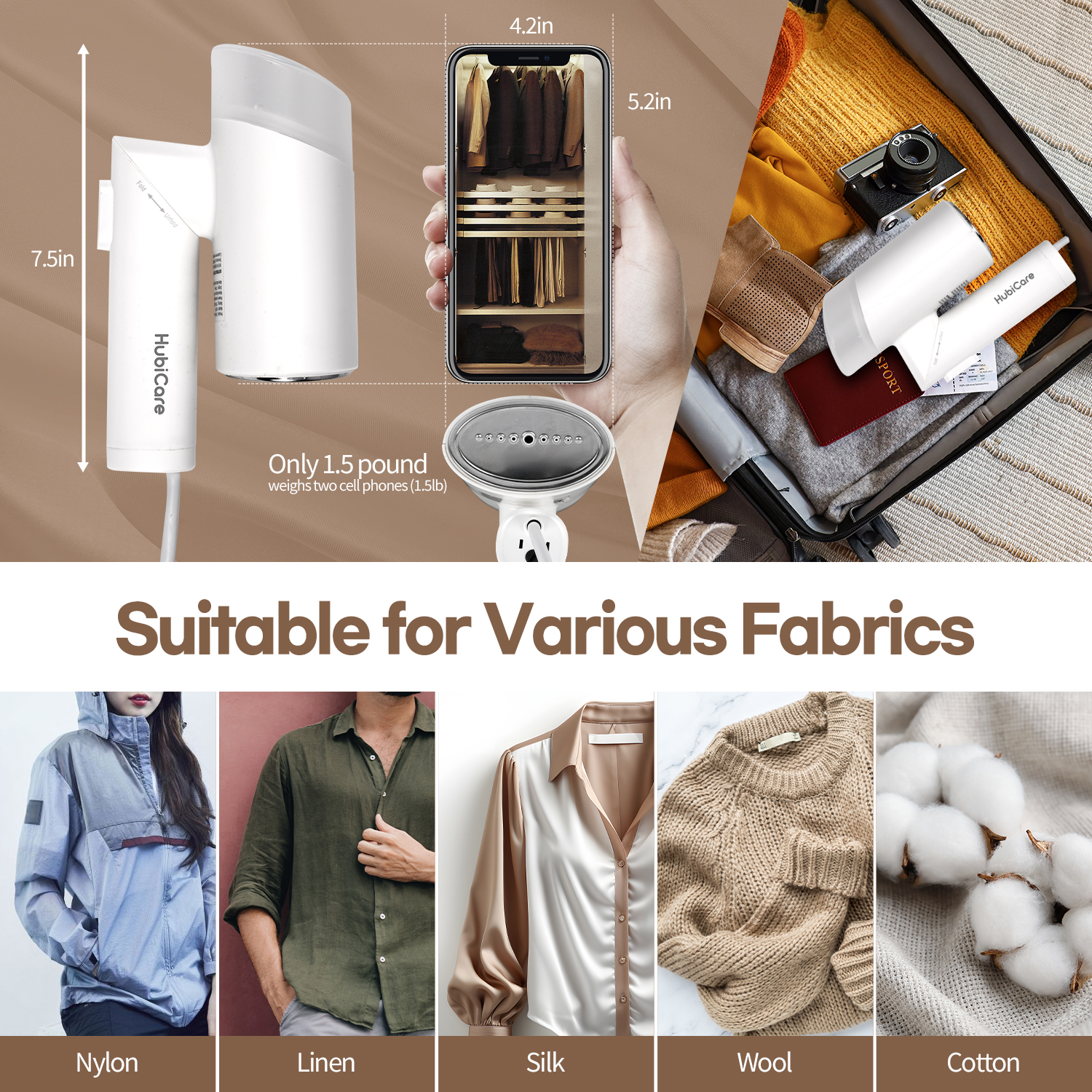 HubiCare Dual Voltage 120V - 220V Portable Handheld Steam Garment Steamer Foldable: Effortless Wrinkle Clothes Steam Iron Removal 25-Second Fast Heat-up, 1000W, Home & Travel