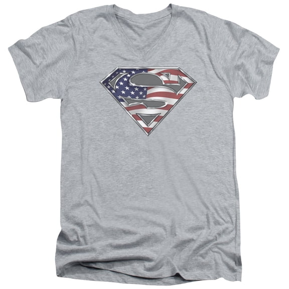 Superman All Adult V-Neck T-Shirt Athletic Heather
