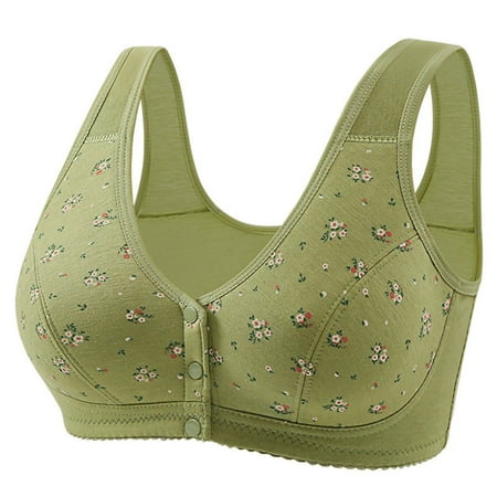 Txenfivo Bras for Older Women Senior Bra Seamless Front Closure Easy Wear Versatile Soft Lightweight Lingerie with button and Petal pattern