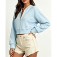 thumbnail image 3 of JGGSPWM Womens Y2K Cropped Zip Up Sweatshirt, No Hood Stand Collar Jacket with Pockets, Soft Fleece Fall Fashion Tops Blue XXL, 3 of 4