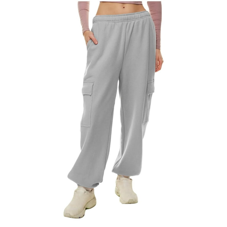 Sweatpants for women Casual Trousers High Waist Drawstring With  Multi-Pockets Long Pants wide-legged pants Loose Casual Pants Navy S