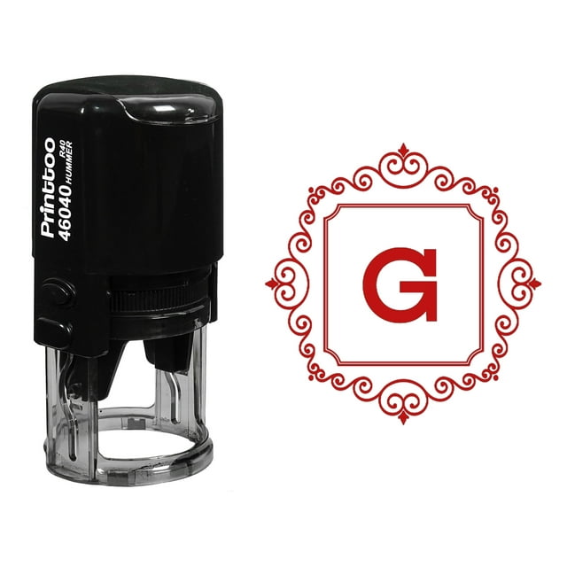 Printtoo Office Stationery Self Inking R-40 Square Swirl Border G Alphabet Monogram Initial Rubber Stamp