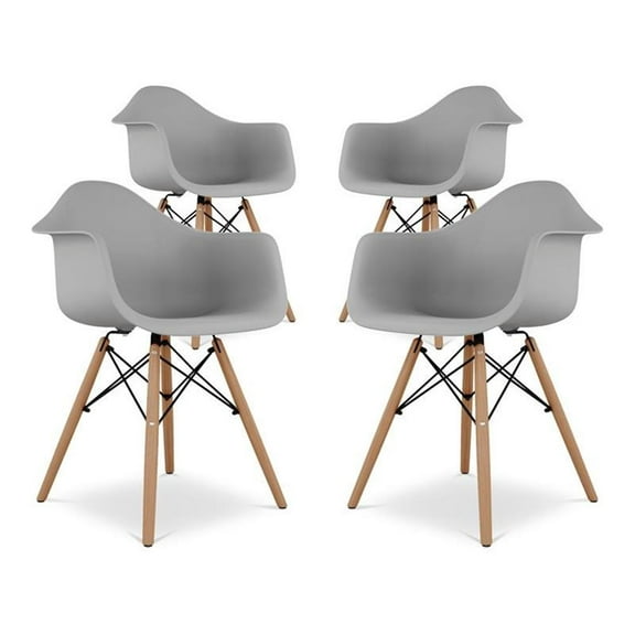 Aron Living Pyramid 17.5" Plastic and Beech Wood Armchairs in Gray (Set of 4)