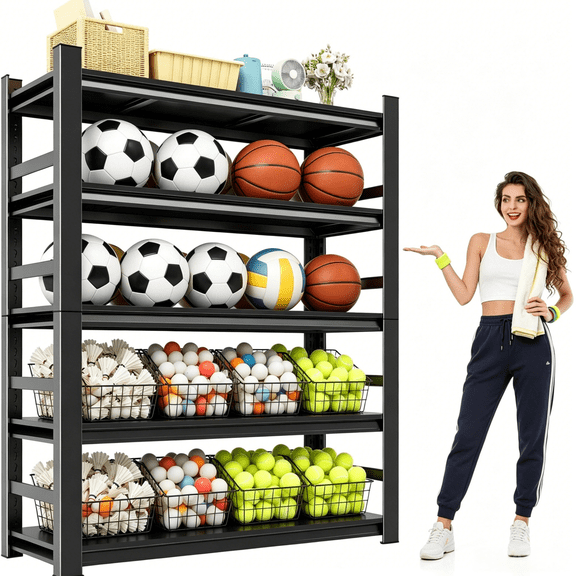 72''H*48W'' Metal Garage Shelving Heavy Duty Garage Storage Shelves Organizer for Heavy Tools and Equipment, 5 Tier Metal Shelves Adjustable Shelf for Pantry Kitchen Warehouse, Black