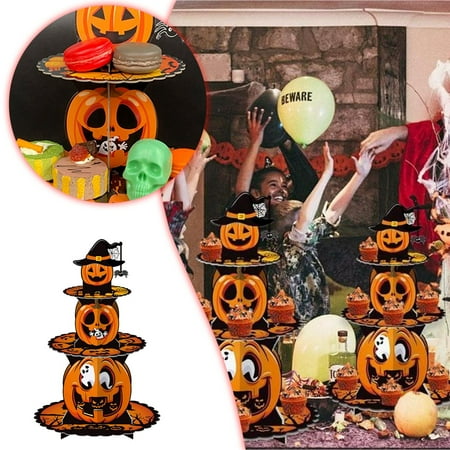 

KIMAN Decor Cupcake Stand Pumpkin Layered Cake Stand 3 Tier Serving Tray Cup Cake Dessert Display Stand For Holiday Birthday Wedding