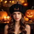 thumbnail image 5 of CINVREST Halloween Party Hat Creative Pumpkin Beret-Hat Cute Embroidery Fashion Knitted Hats Fall Winter Party Headwear (Free Size, Black), 5 of 7