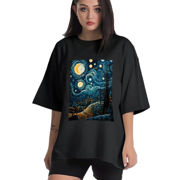 Plus Size Shirt for Women Black Tops for Women Short Sleeves Shirt for Women Starry Night1 T Shirt Crewneck Shirt for Women XS