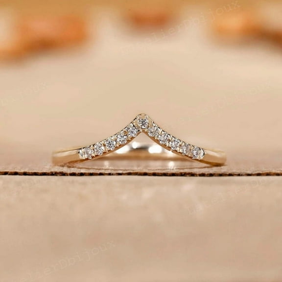 LATELIERDBIJOUX V Shape Diamond Wedding Band, Round Lab Grown Diamond Matching Band, Bridal Set Band, Customizable Curvy Band, Anniversary Ring for