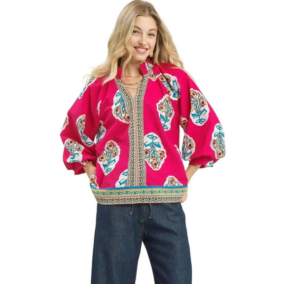 Umgee Boho Floral Print Tunic Blouse