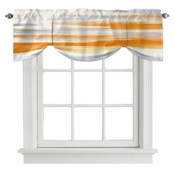 Orange Gray White Tie Up Valance Curtains for Windows, Kitchen Curtains Window Treatments, Farmhouse Abstract Ombre Texture Short Window Shades Valances for Bedroom Bathroom Cafe 42"x18"