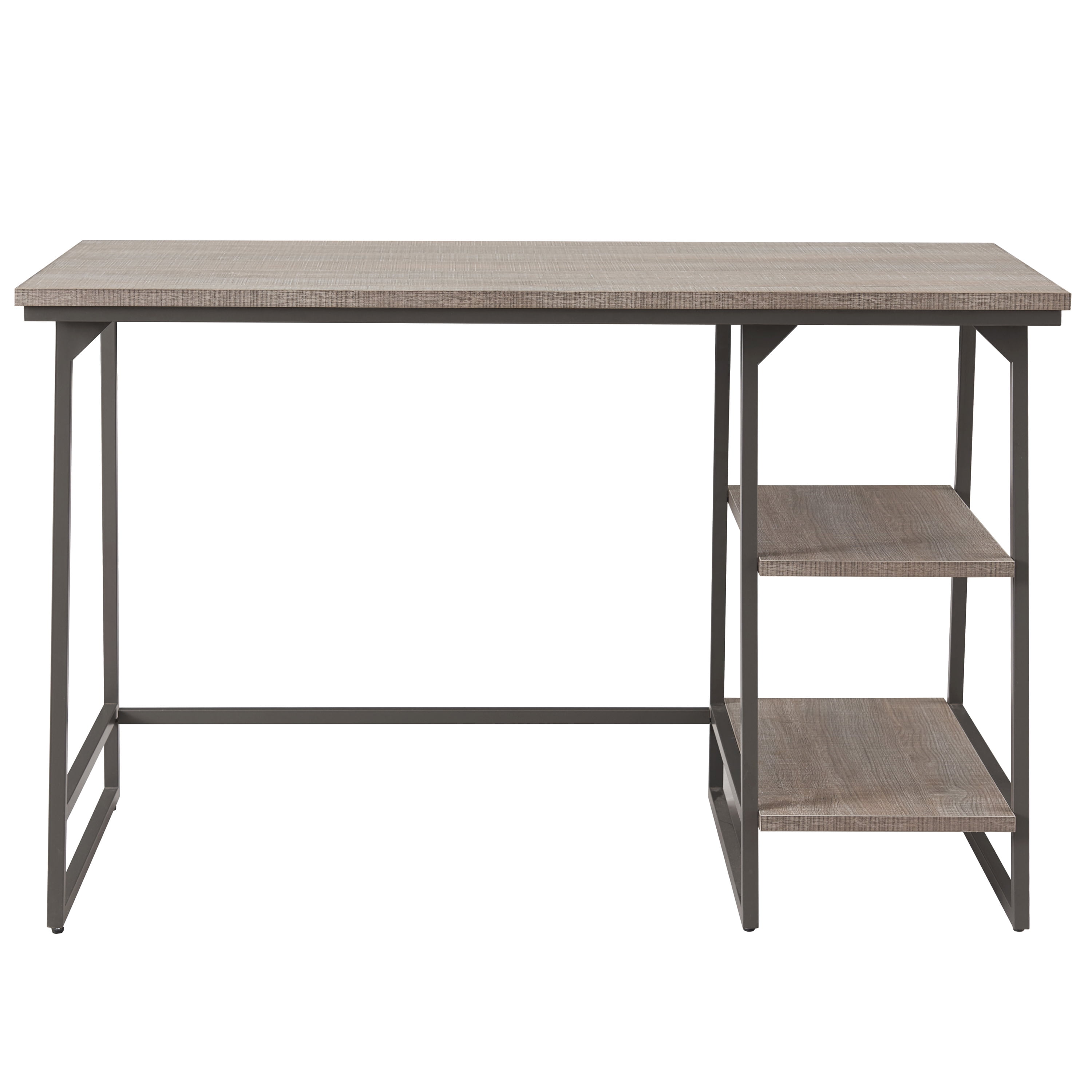 Leick Home Rectangular Computer Desk | Study Table with Reversible Stepped Tier Shelf,  Roughsawn Oak and Gunmetal