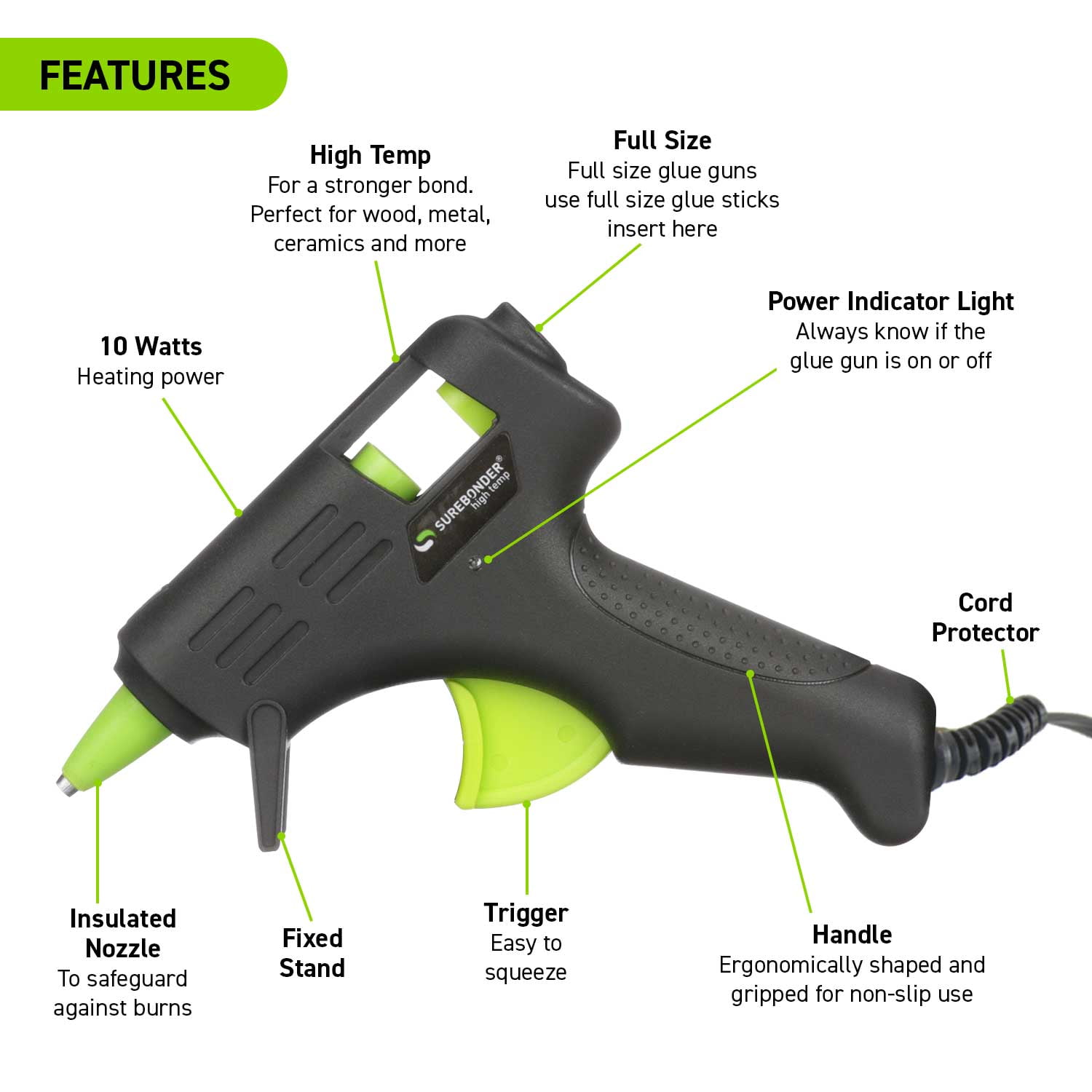 Surebonder GM-160 Compact Mini Size High-Temperature Hot Glue Gun - Ideal for Crafting and DIY Projects - Black