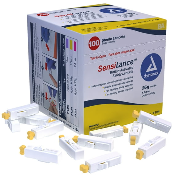 Button Activated Safety Lancets Sterile 26 gauge - 1.8 mm Depth 1 box of 100 Lancets