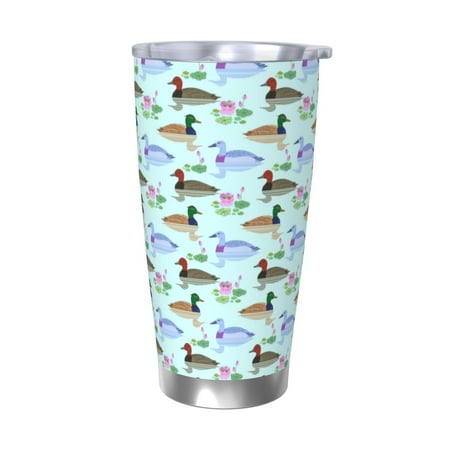 

Uemuo Mallard Duck Of Lotus Flowers Print Travel Coffee Mug 20oz Double-walled Car Cup Stainless Steel Insulated Tumbler Leak-proof Travel Cup Reusable Straw Car Cup-Without Straw