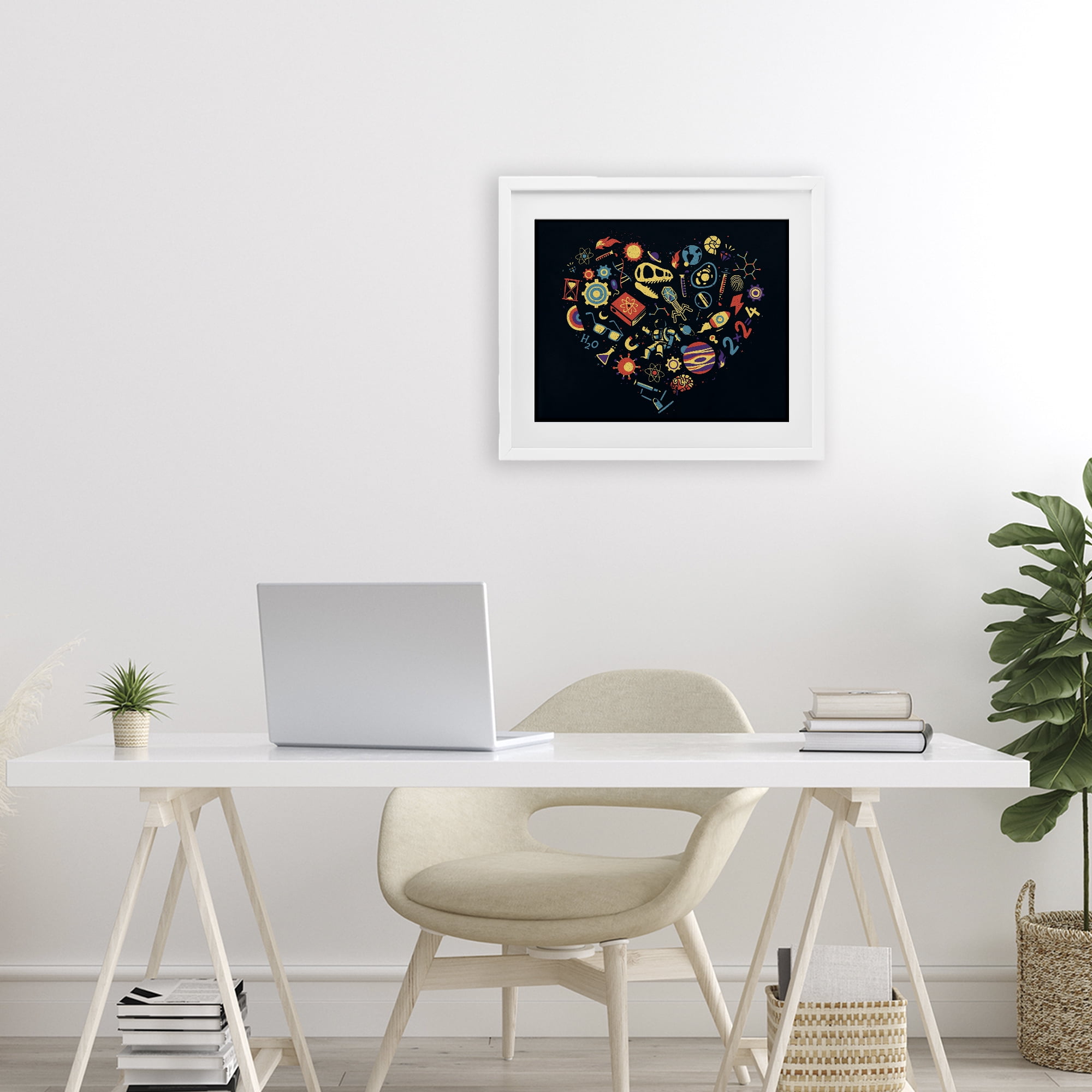 Stupell Industries Retro Science Heart White Framed Print Under Glass, design by Tobe Fonseca