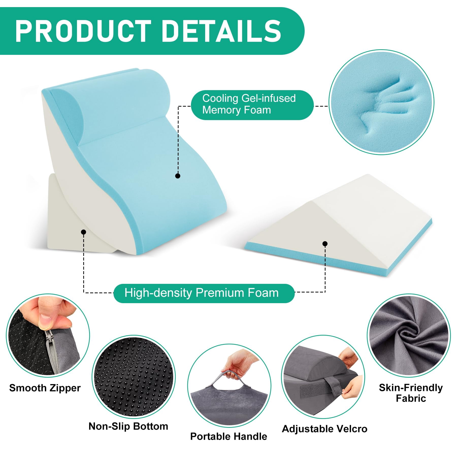 4pcs Wedge Pillow Set For After  Bed Sitting Up In Acid Reflux Adjustable Pillows Grey