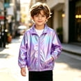 thumbnail image 5 of Mifsaly Girls Boys Shiny Jacket Lightweight Stand Collar Full Zip Casual Coats Kids Fall Spring Outdoor Outerwear with Pockets, 5 of 9