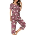 thumbnail image 2 of Tnhcen Women's Summer Floral Print Henley Sleepwear Set - Button-Up Short Sleeve Top Capri Pants with Side Pockets Stretchy Pajamas Set Loungewear (S-3XL), 2 of 7