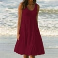thumbnail image 2 of Kmdttou Women's Summer Short Sleeve Casual Dresses Fashion Holiday Summer Solid Color Sleeveless Party Beach Dress (Size:S-2XL), 2 of 9