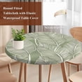 thumbnail image 3 of Summer Palm Leaf Round Tablecloth 55-60 Inch Round Fitted Table Cloth with Elastic Edge, Tropical Bloom Silhouettes Green Waterproof Table Cover Protector for Outdoor Picnic Party Dining, 3 of 6