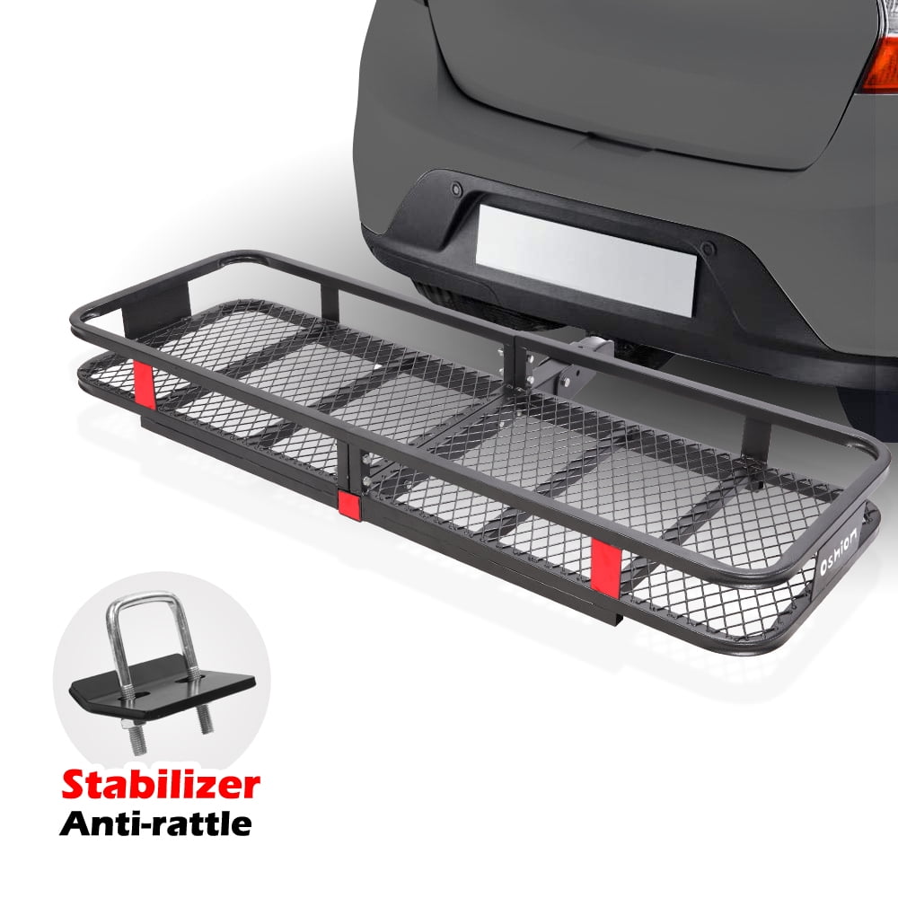 Stay There Hitch Mount Cargo Basket Steel Cargo Carrier for Vehicles with 2 Hitch Receiver 60 L x 22 W x 6 H and 500 Lbs Hauling Weight Capacity with 2 Packing Straps 60x20x6 