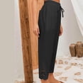 thumbnail image 4 of Women Casual Elastic Waist Linen Crop Pants Wide Leg Loose Side Lace Palazzo Pants with Pockets Summer Beach Gauze Trousers, 4 of 7