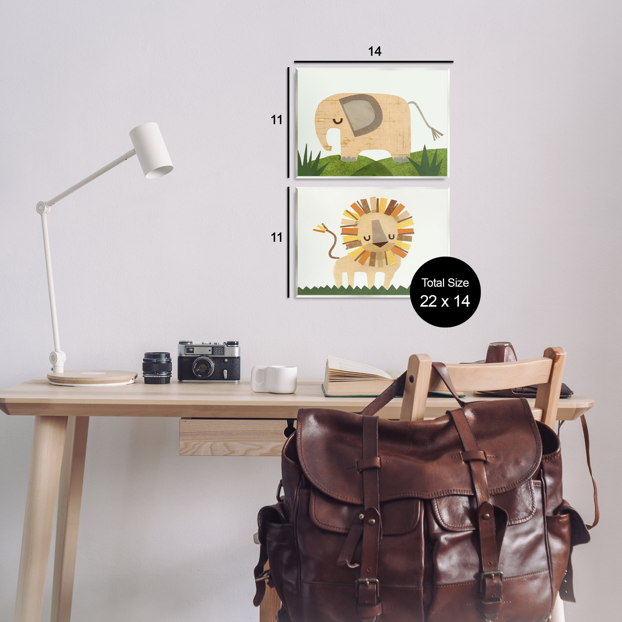 Stupell Industries Adorable Cozy Elephant & Lion Animals Painting Unframed Art Print Wall Art, 14 x 11, Set of 2