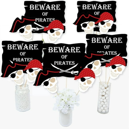 Beware of Pirates - Pirate Birthday Party Centerpiece Sticks - Table Toppers - Set of 15