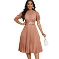 thumbnail image 2 of Womens Summer Pleated Midi Dress Casual Floral Lace Belted A-Line Flowy Dresses, 2 of 5