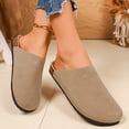 thumbnail image 4 of Suede Clogs for Women Men Retro Cork Footbed Slides Closed Round Toe Sandals Nonslip Flat Walking Shoes Khaki Size 9.5, 4 of 7