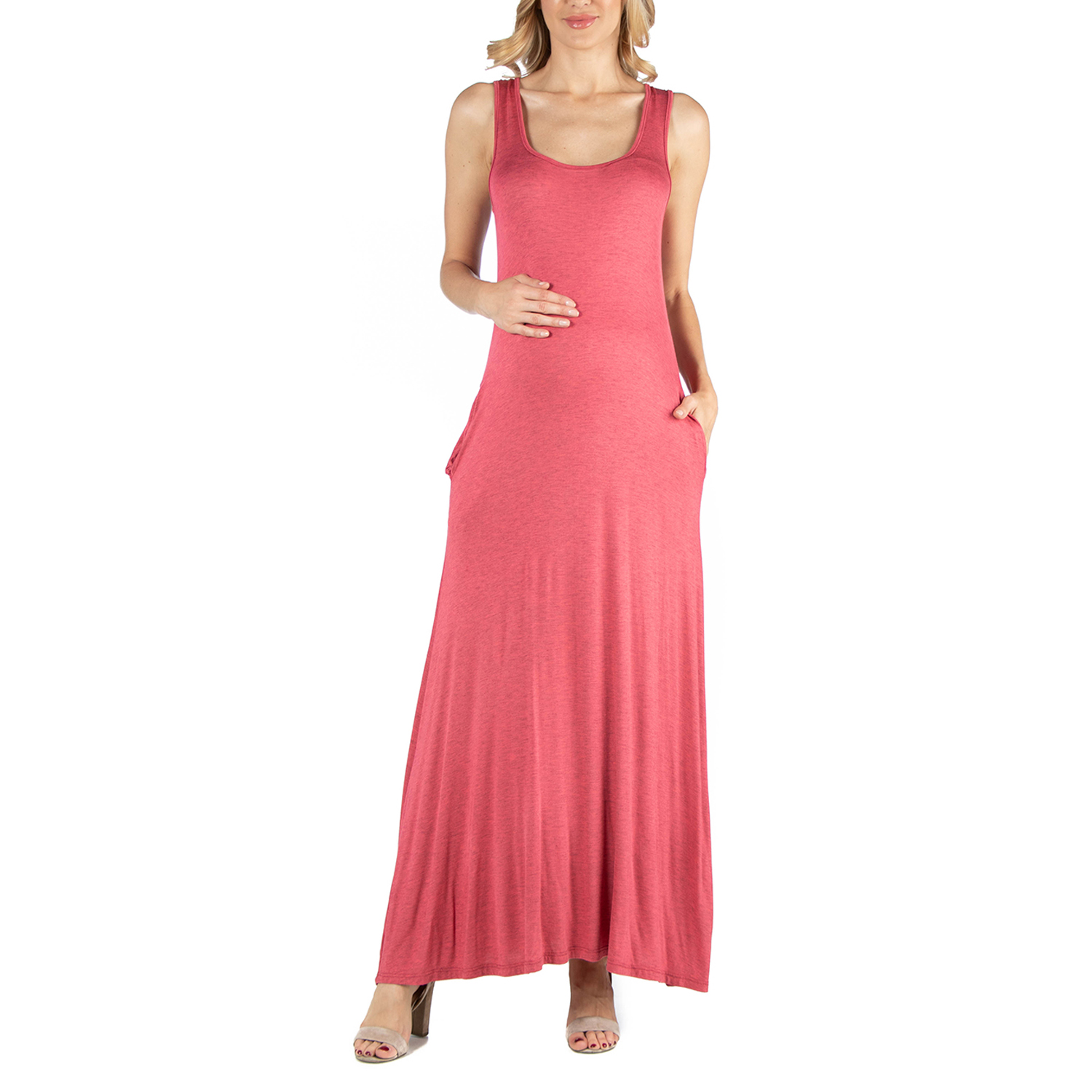 24seven Comfort Apparel Scoop Neck Sleeveless Maternity Maxi Dress with