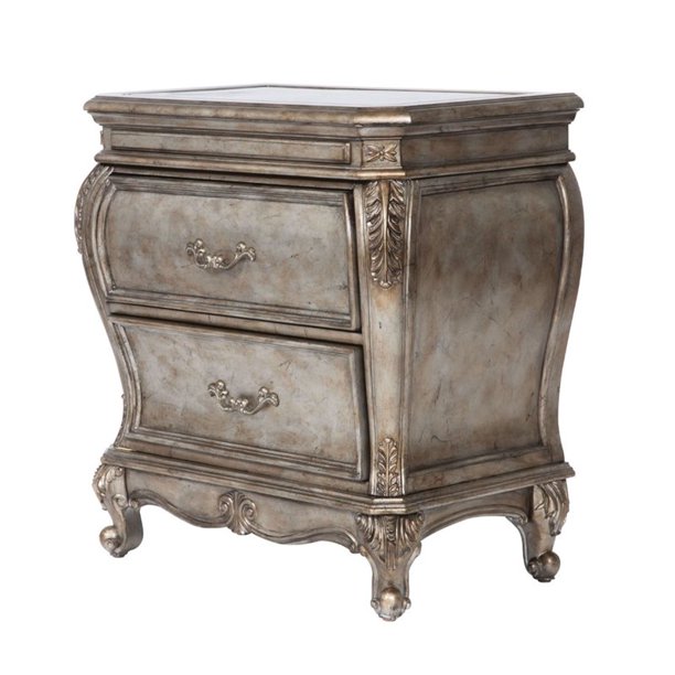 Acme Chantelle 2 Drawer Granite Top Nightstand In Antique Platinum Walmart Com Walmart Com