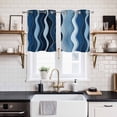 thumbnail image 2 of Abstract Blue Moire Kitchen Curtains Small Short 39 Inch Length, Gradient Coastal Ocean Geometric Waves Bedroom Living Room Curtains, Light Filtering Cafe Curtain Drapes 2 Panels Set 55''x39'', 2 of 9