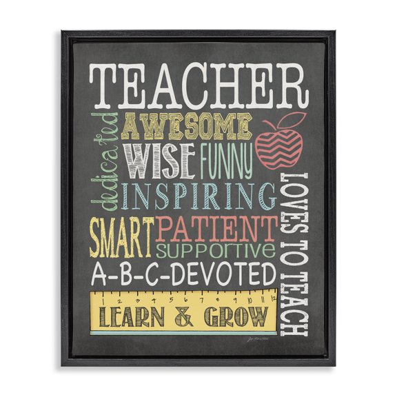 Stupell Industries Contemporary Inspiring Teacher Appreciation List Black Floating Frame Canvas Art, 17 x 21, by Jo Moulton