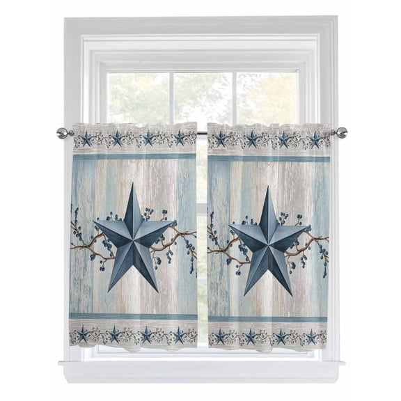 Texas Star Blue Living Room Curtains 2 Panel, Farmhouse Country Branches Wooden Grain Cafe Window Treatment, Farmhouse Bedroom Bathroom Kitchen Curtains Drapes 104"x45"