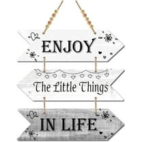 3 Pieces Wooden Enjoy The Little Things in Life Sign Wood Arrow Hanging Plaque Wall Decor Farmhouse Rustic Kitchen with Hole for Home Dining Living Room(Dark Gray Color)