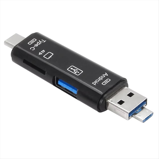 Lector de Tarjetas de Memoria Multifunción USB 3.0 Tipo C, USB-C, Micro-USB, SD, TF, para Android, Adaptador OTG Tipo C, Color Negro.