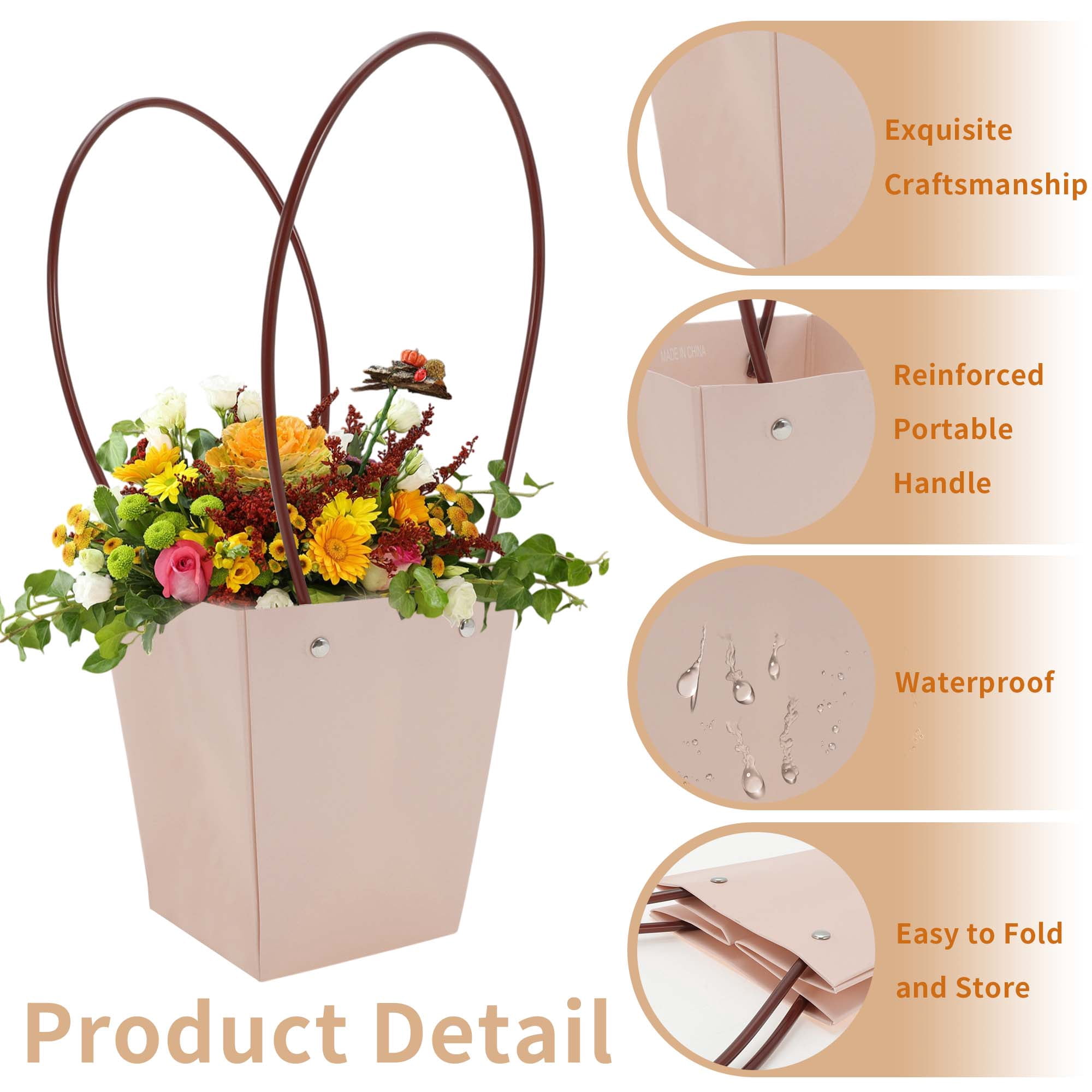 Unique Bargains 10Pcs Floral Bags Bouquet Bag with Handle Pink 6.69" x 4.53" x 7.87"