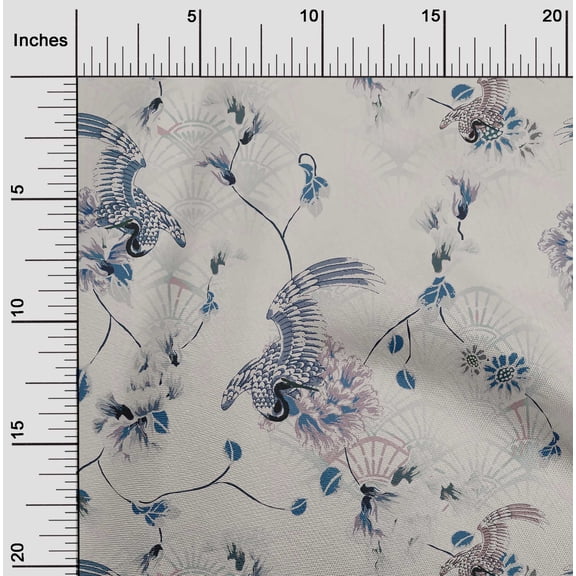 oneOone Polyester Spandex Dusty Gray Fabric Floral & Peacock Sewing Material Print Fabric By The Yard 56 Inch Wide