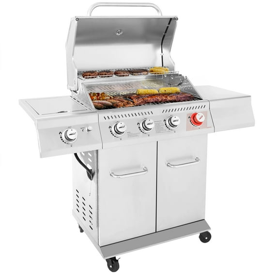 Royal Gourmet GA4402S Stainless Steel 4-Burner BBQ Cabinet Style Gas Grill with Sear Burner and Side Burner Silver
