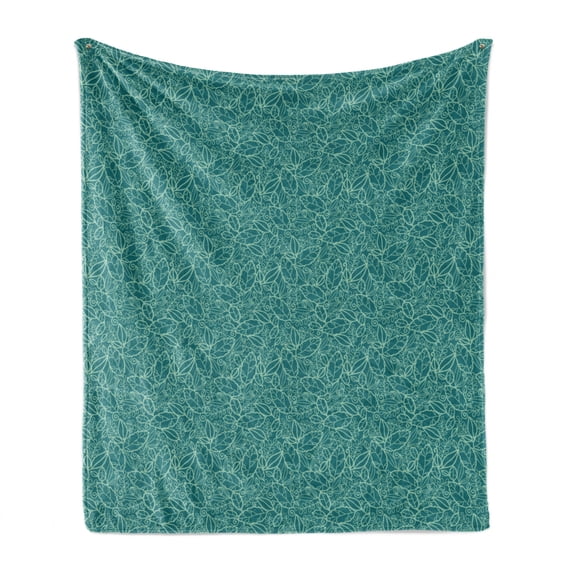Botany Soft Flannel Fleece Blanket, Continuous Intricate Motifs Leaves Monochrome Arrangement Pattern, Cozy Plush for Indoor and Outdoor Use, 50" x 60", Pale Petrol Blue and Seafoam, by Ambesonne