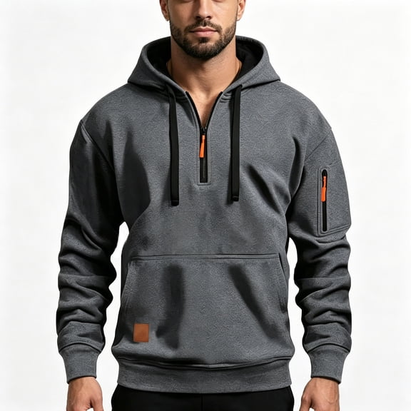 Quarter Zip Hoodie for Men Ghalytn Pullover Sweatshirt - Fleece Top with Sleeve Pocket