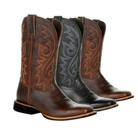 

Cowboy Boots For Men Leather Retro Embroidered Middle Tube Thick Soled Lightweight Durable Country Western Boots For Men